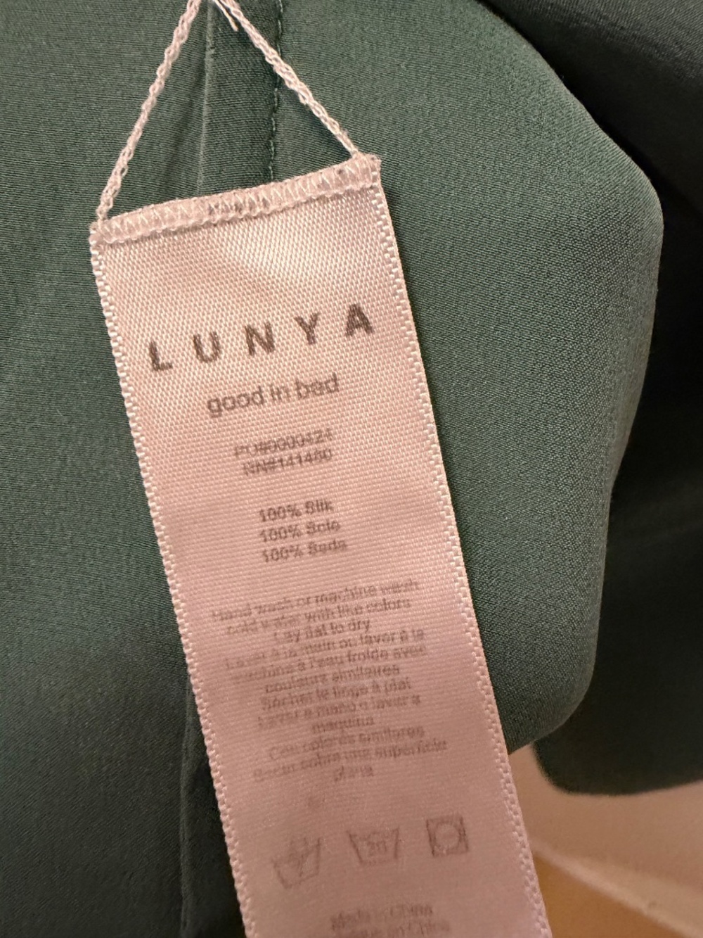 Lunya Washable Silk Loungewear Pajamas Sage Humble Green 100% Mulberry Silk - Picture 5 of 7